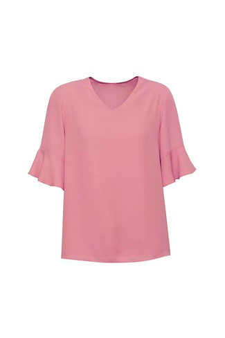 Biz Corporate Womens Aria Fluted Sleeve Blouse-(RB966LS)-Clearance
