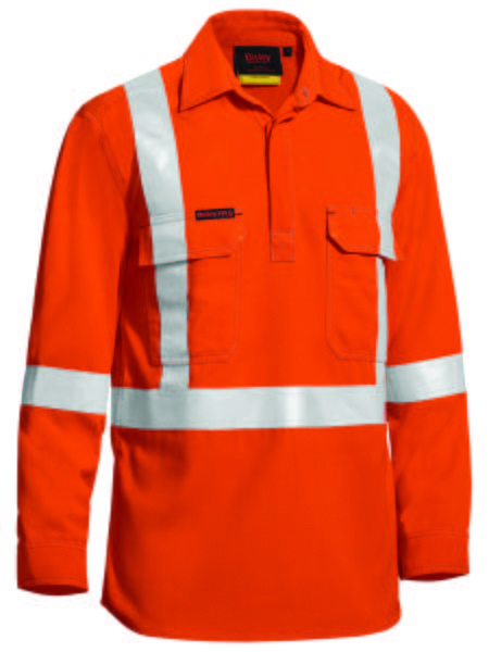 Bisley Tencate Tecasafe Plus Taped Hi Vis Closed Front Lightweight Fr Shirt - Long Sleeve (BSC8176T)
