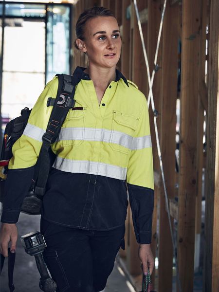 Bisley tencate Tecasafe Plus Women's Taped Two Tone FR Hi Vis Lightweight Vented Long Sleeve Shirt (BL8098T)-Clearance