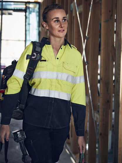 Bisley tencate Tecasafe Plus Women's Taped Two Tone FR Hi Vis Lightweight Vented Long Sleeve Shirt (BL8098T)-Clearance