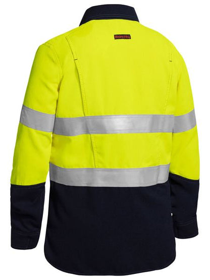 Bisley Womens Tencate Tecasafe Plus Taped Two Tone Hi Vis Fr Closed Front Shirt With Concealed Front Placket- Long Sleeve (BLC8075T)-Clearance