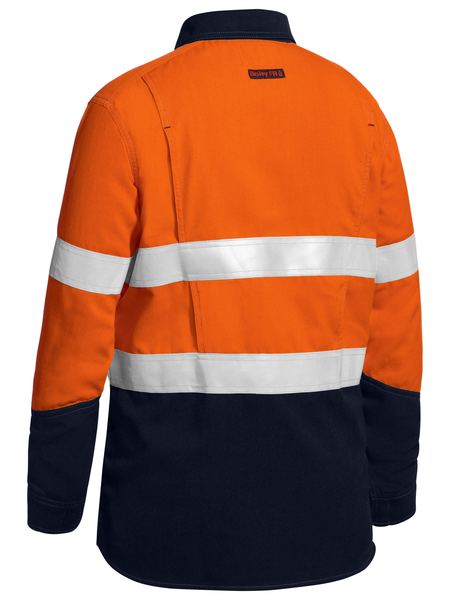 Bisley Womens Tencate Tecasafe Plus Taped Two Tone Hi Vis Fr Closed Front Shirt With Concealed Front Placket- Long Sleeve (BLC8075T)-Clearance