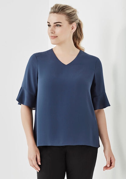 Biz Corporate Womens Aria Fluted Sleeve Blouse-(RB966LS)-Clearance